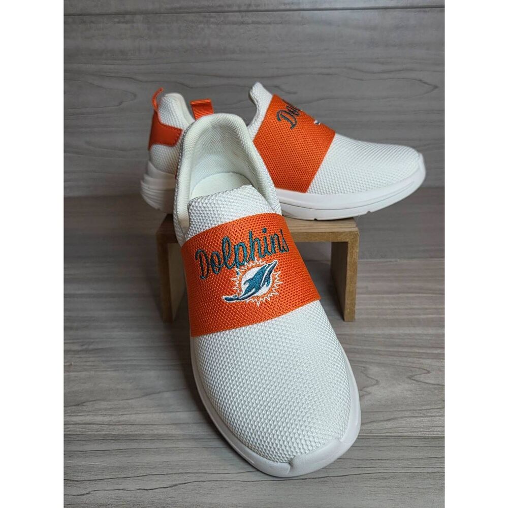 FOCO Miami Dolphins Women’s Script Wordmark Slip On Sneakers Size 9 White Orange